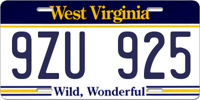 WV license plate 9ZU925