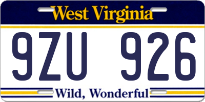 WV license plate 9ZU926