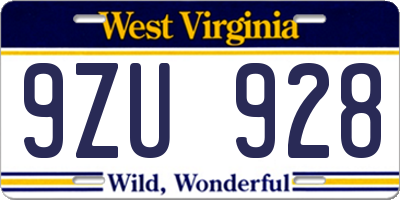 WV license plate 9ZU928
