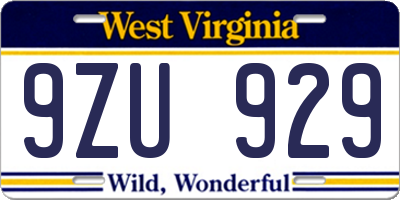 WV license plate 9ZU929