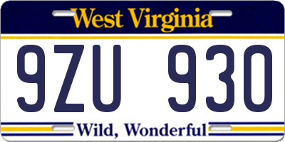 WV license plate 9ZU930