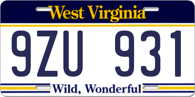 WV license plate 9ZU931