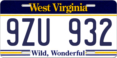WV license plate 9ZU932