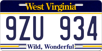 WV license plate 9ZU934