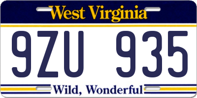 WV license plate 9ZU935