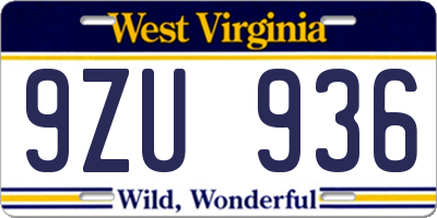 WV license plate 9ZU936