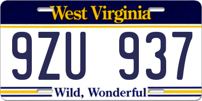 WV license plate 9ZU937