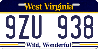 WV license plate 9ZU938