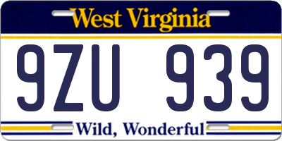 WV license plate 9ZU939