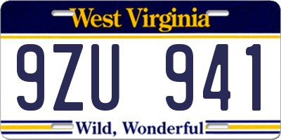 WV license plate 9ZU941
