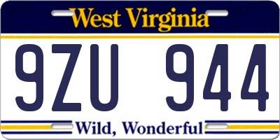 WV license plate 9ZU944