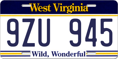 WV license plate 9ZU945