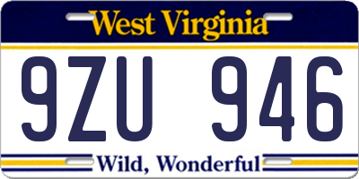 WV license plate 9ZU946