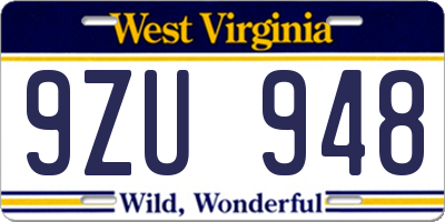 WV license plate 9ZU948
