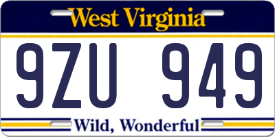 WV license plate 9ZU949