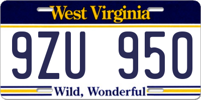WV license plate 9ZU950