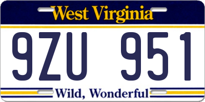 WV license plate 9ZU951