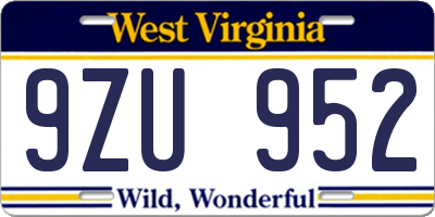 WV license plate 9ZU952
