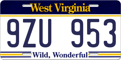 WV license plate 9ZU953