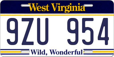 WV license plate 9ZU954