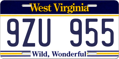 WV license plate 9ZU955