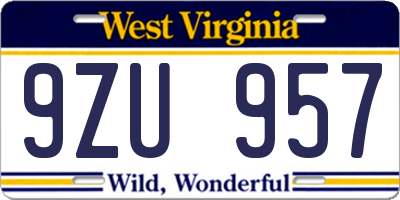 WV license plate 9ZU957