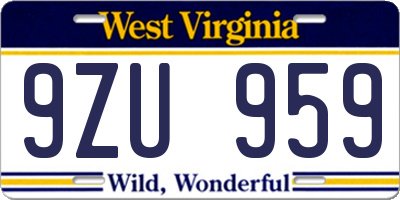 WV license plate 9ZU959