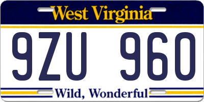 WV license plate 9ZU960