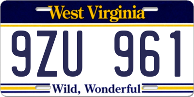 WV license plate 9ZU961
