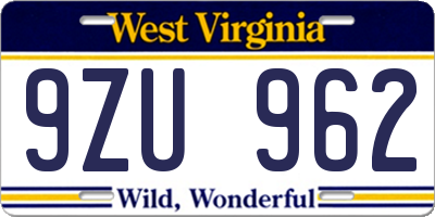 WV license plate 9ZU962