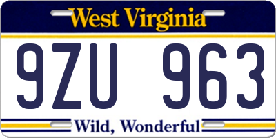 WV license plate 9ZU963