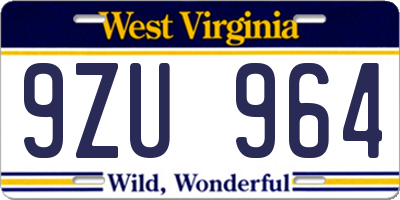 WV license plate 9ZU964
