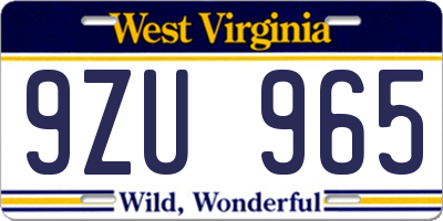WV license plate 9ZU965