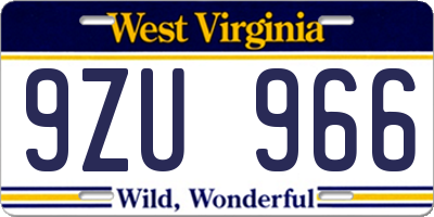 WV license plate 9ZU966