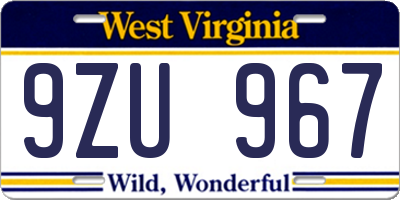 WV license plate 9ZU967