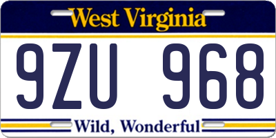 WV license plate 9ZU968
