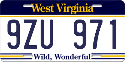 WV license plate 9ZU971