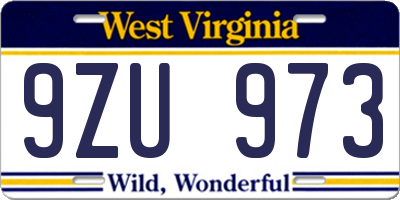 WV license plate 9ZU973