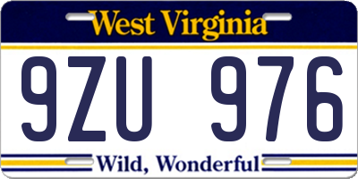 WV license plate 9ZU976