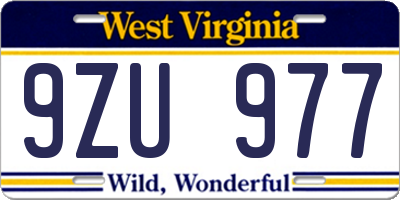 WV license plate 9ZU977