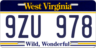 WV license plate 9ZU978
