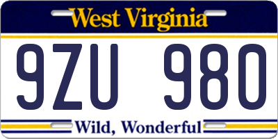 WV license plate 9ZU980