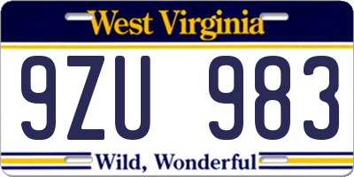 WV license plate 9ZU983