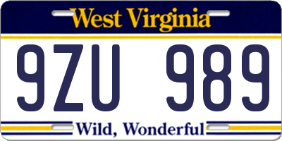 WV license plate 9ZU989