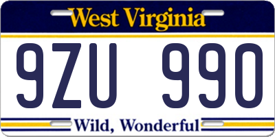 WV license plate 9ZU990