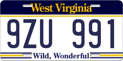WV license plate 9ZU991