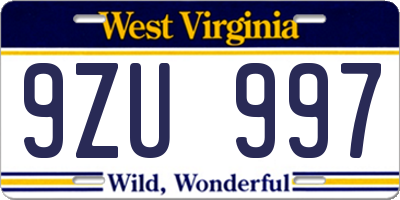 WV license plate 9ZU997