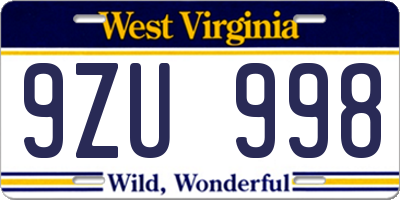 WV license plate 9ZU998