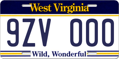 WV license plate 9ZV000