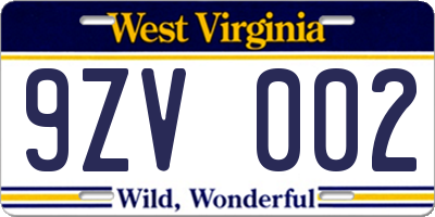 WV license plate 9ZV002